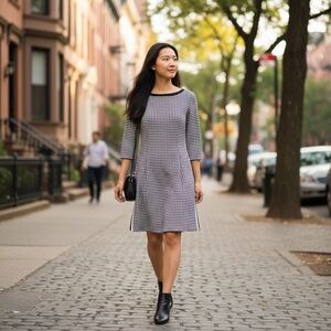 Vince Camuto Black and White Houndstooth Midi Dress